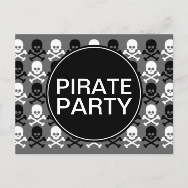 pirat party, mittskalle rand inbjudan vykort (Framsida)