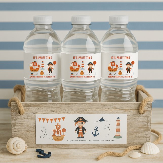 Pirat Party | Röd Frakt och kapten Birthday Vattenflaskor Etikett (Skapare uppladdad)