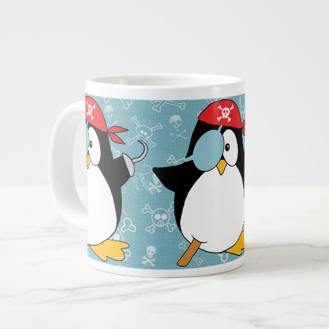 Pirat Penguin Graphic Mönster Jumbo Mugg (Framsida vänster)
