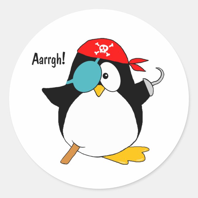 Pirat Penguin Runt Klistermärke (Framsida)