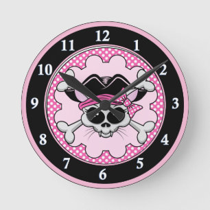Pirat Princess Kattunge Skull Rund Klocka
