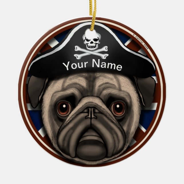 Pirat Pug Julgransprydnad Keramik (Framsidan)