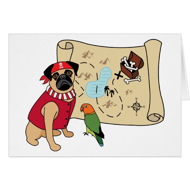 Pirat-Pug-kort - ny Pug Design - RGHH Hälsningskort (Framsidan Horizontal)