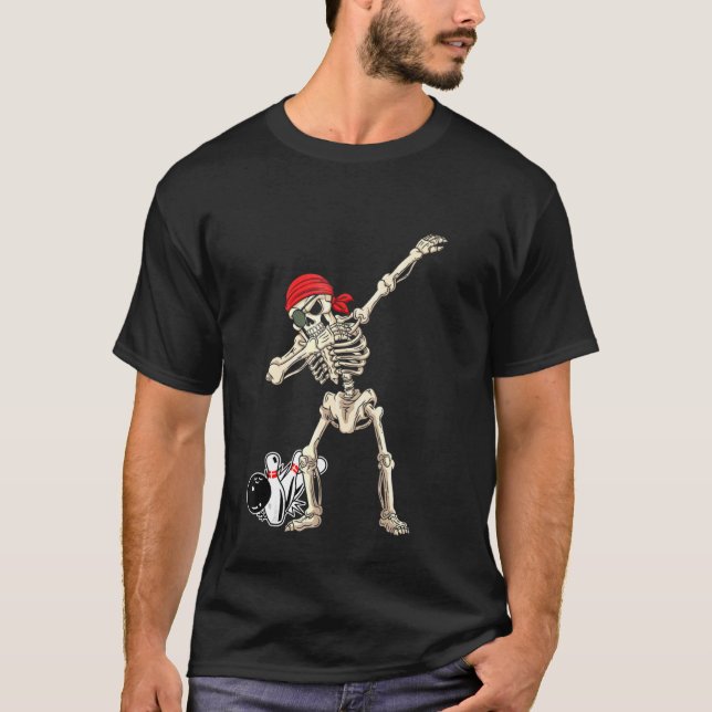 Pirat Red Scarf Skeleton Bowling Halloween Dab T Shirt (Framsida)
