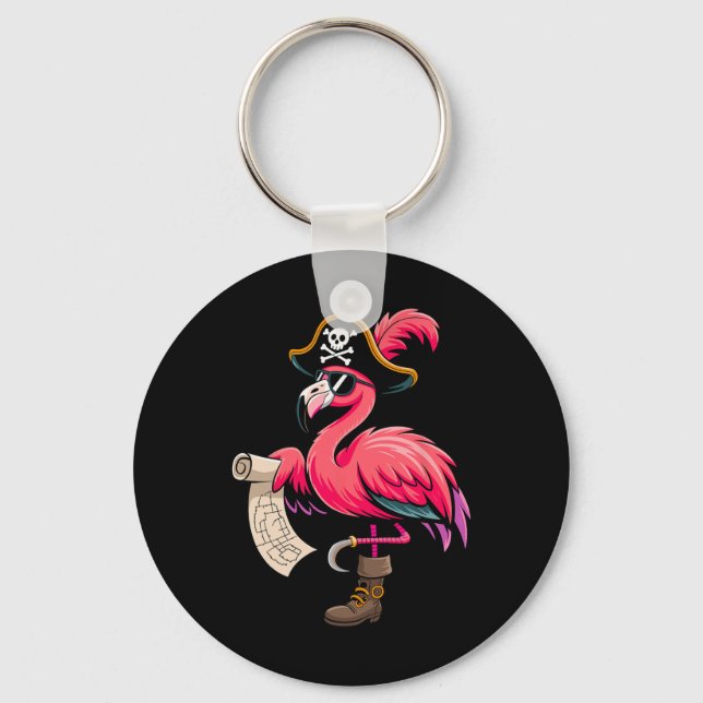 Pirat Rosa Flamingo Funny Halloween Party Costume Nyckelring (Framsida)