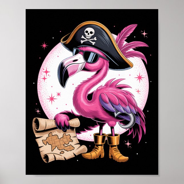 Pirat Rosa Flamingo Funny Halloween Party Costume Poster (Framsidan)