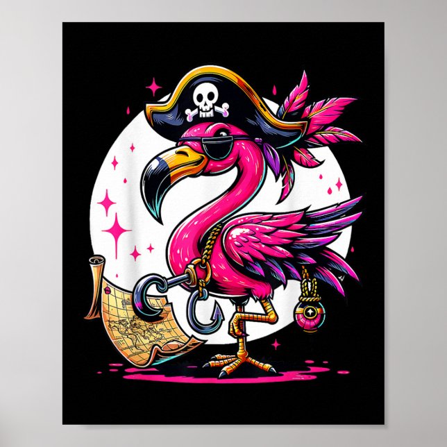 Pirat Rosa Flamingo Halloween fest - Jolly Roger Poster (Framsidan)