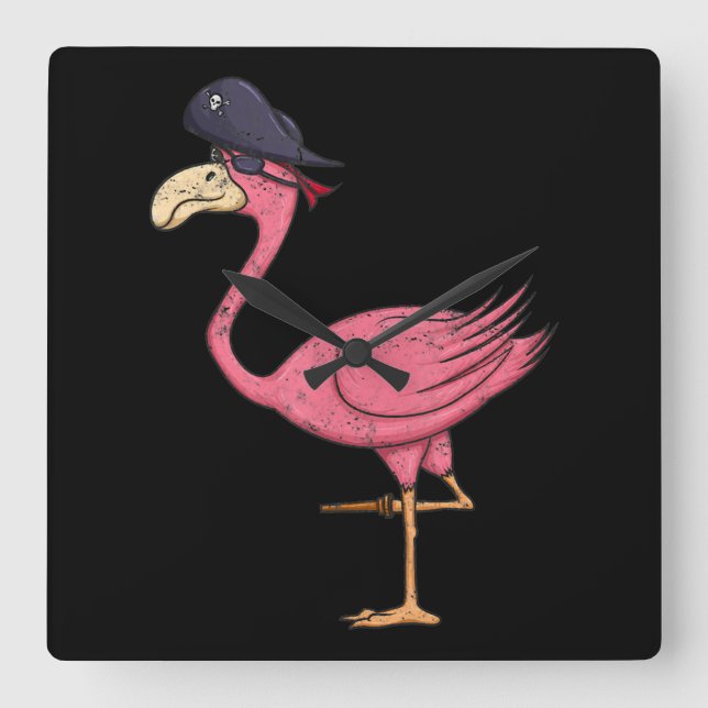 Pirat Rosa Flamingo med Eyepatch Halloween Fyrkantig Klocka (Framsida)