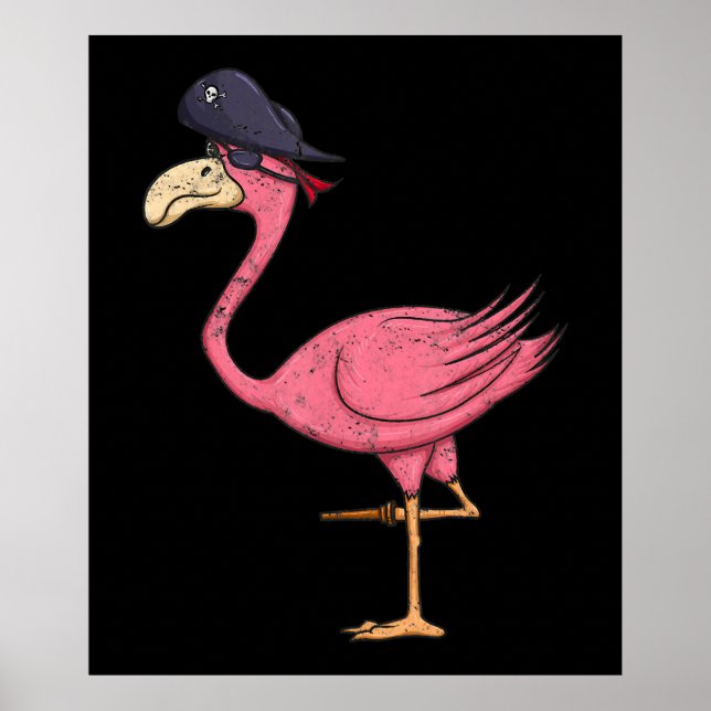 Pirat Rosa Flamingo med Eyepatch Halloween Poster (Framsidan)