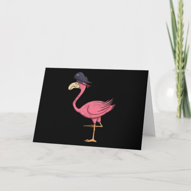 Pirat Rosa Flamingo med Eyepatch Halloween Tack Kort (Framsida)
