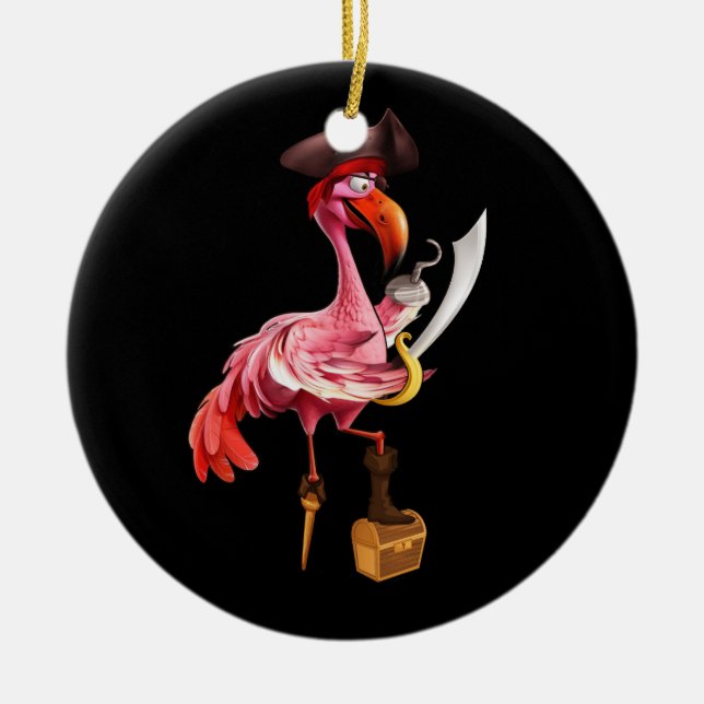 Pirat Rosa Flamingo Party Girls Öga Patch Halldue Julgransprydnad Keramik (Framsidan)