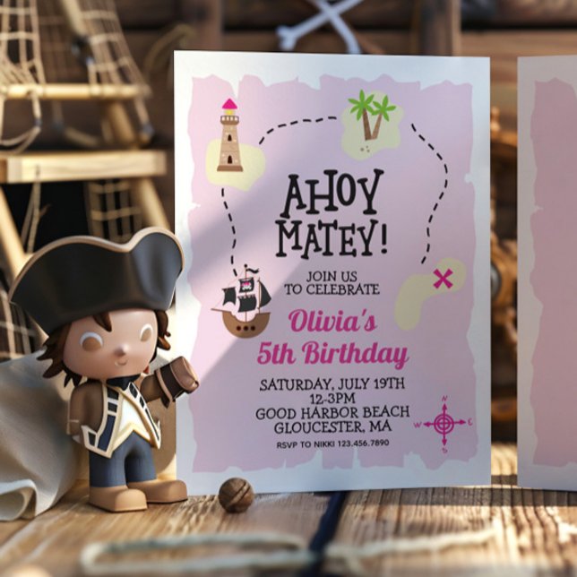 Pirat Rosa Treasure karta Birthday Call Inbjudningar (Skapare uppladdad)