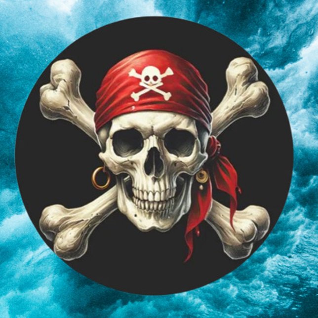 pirat runt klistermärke (Show your bold style with our Pirate Skull Classic Round Sticker.)