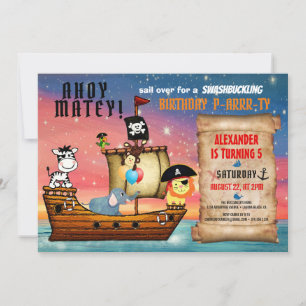 Pirat Safari Ahoy Matey Nautical Födelsedagsfest Inbjudningar