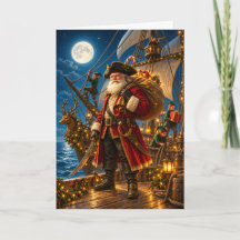 Pirat-Santa julfärd under månljus julkort