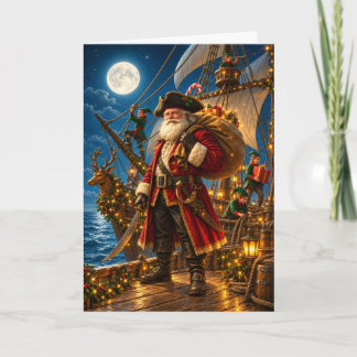 Pirat-Santa julfärd under månljus julkort Helgkort