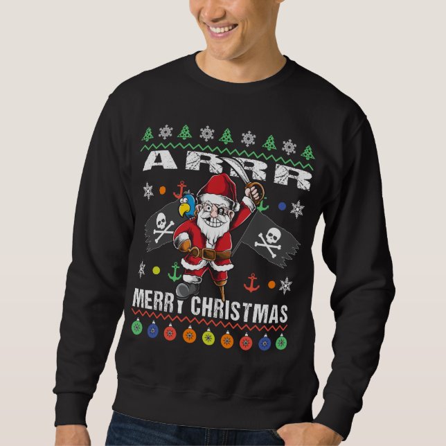 Pirat Santa Tacky Julafton Sweater Ar God jul Lång Ärmad Tröja (Framsida)