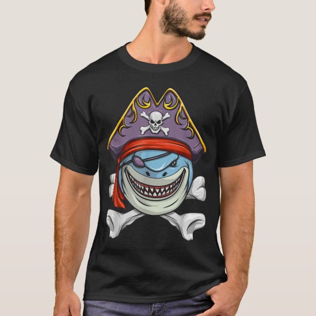 Pirat Shark Kor Bones Halloween Costume T Shirt (Framsida)