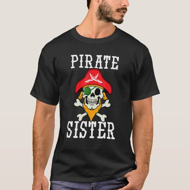 Pirat Sister Crossbone Skull Halloween Family Co T Shirt (Framsida)