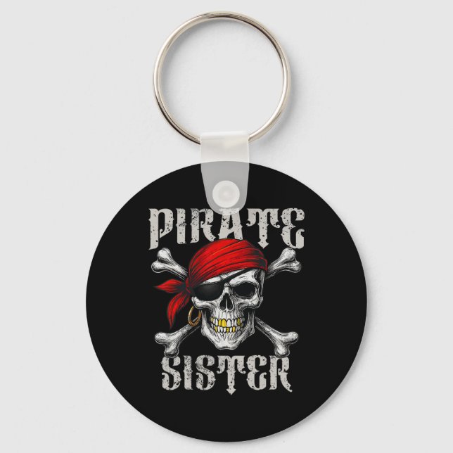 Pirat Sister Jolly Roger Flagga och Skull Crossbon Nyckelring (Framsida)