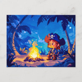 Pirat Sitta genom en Campfire under Handflatan Vykort