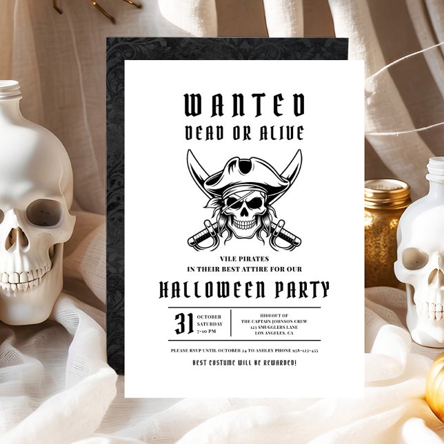 Pirat Skalle Halloweenfest  Inbjudningar (Pirate Skull Halloween Party Invitation)