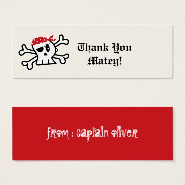 Pirat Skeleton Barns födelsedag-partiets Märkre fö Litet Visitkort (Framsida & baksida)