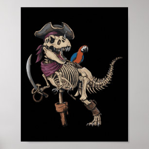 Pirat Skeleton Dinosaur T Rex Funny Tyrannosaurus Poster