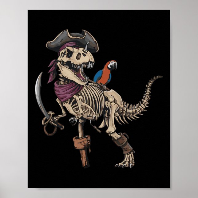 Pirat Skeleton Dinosaur T Rex Funny Tyrannosaurus Poster (Framsidan)