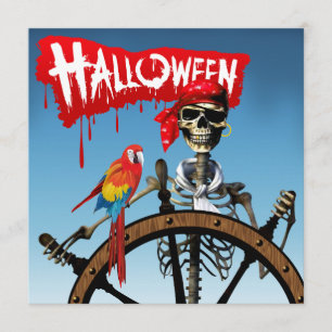 Pirat Skeleton Sailor med Macaw Halloween fest Inbjudningar
