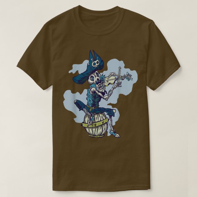 Pirat Skeleton Skull Power Music spelar violin T-S T Shirt (Design framsida)