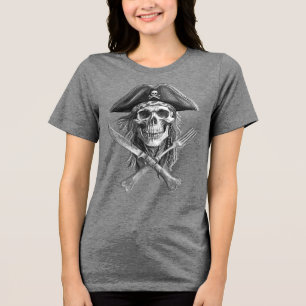 Pirat Skull B&W med genomkorsat Knivar och gaffel T Shirt