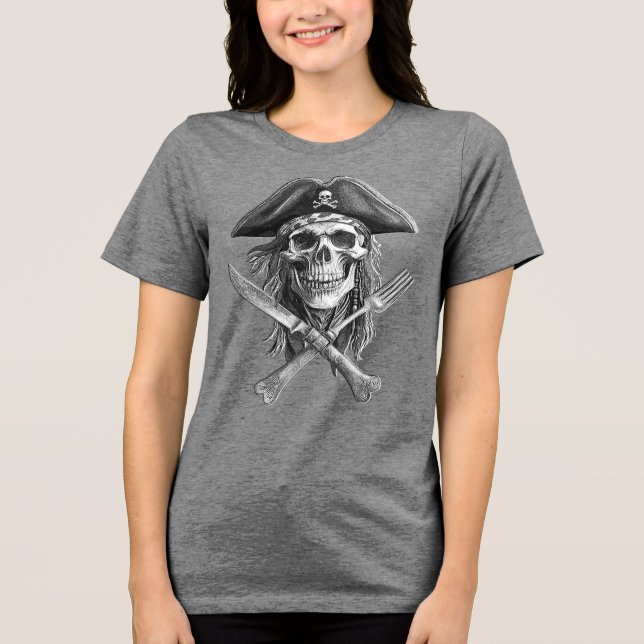 Pirat Skull B&W med genomkorsat Knivar och gaffel T Shirt (Framsida)