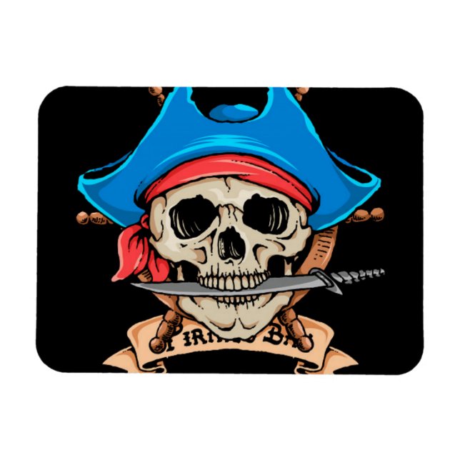 Pirat Skull Biting Knivar Magnet (Horisontell)