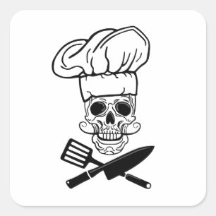 Pirat Skull Chef Hat Cook Fyrkantigt Klistermärke