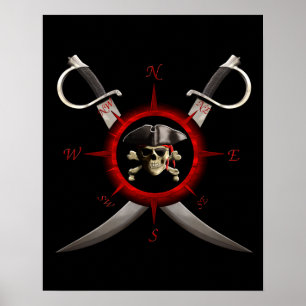 Pirat Skull Compass Ro Poster