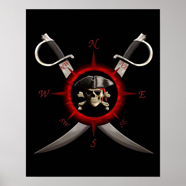 Pirat Skull Compass Ro Poster (Framsidan)