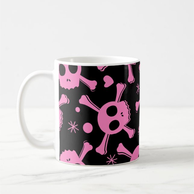Pirat Skull: Girlish Hearts Mönster Kaffemugg (Vänster)
