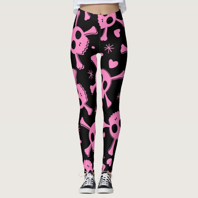 Pirat Skull: Girlish Hearts Mönster Leggings (Framsida)