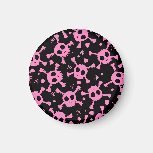 Pirat Skull: Girlish Hearts Mönster Magnet (Framsidan)