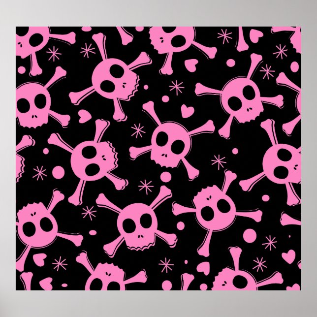 Pirat Skull: Girlish Hearts Mönster Poster (Framsidan)