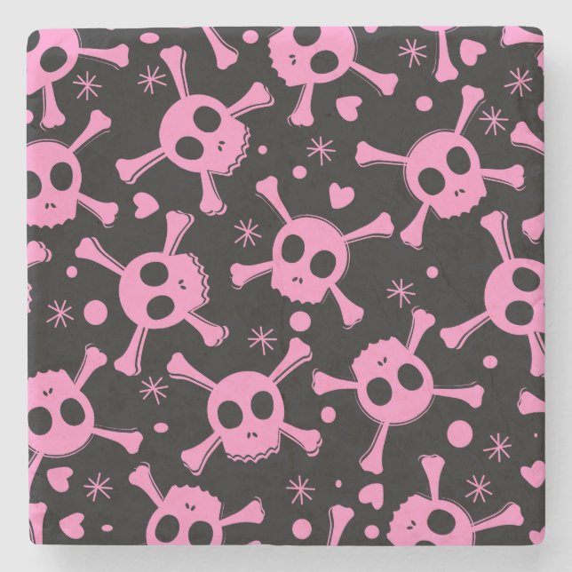 Pirat Skull: Girlish Hearts Mönster Stenunderlägg (Framsidan)