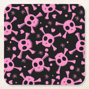 Pirat Skull: Girlish Hearts Mönster Underlägg Papper Kvadrat