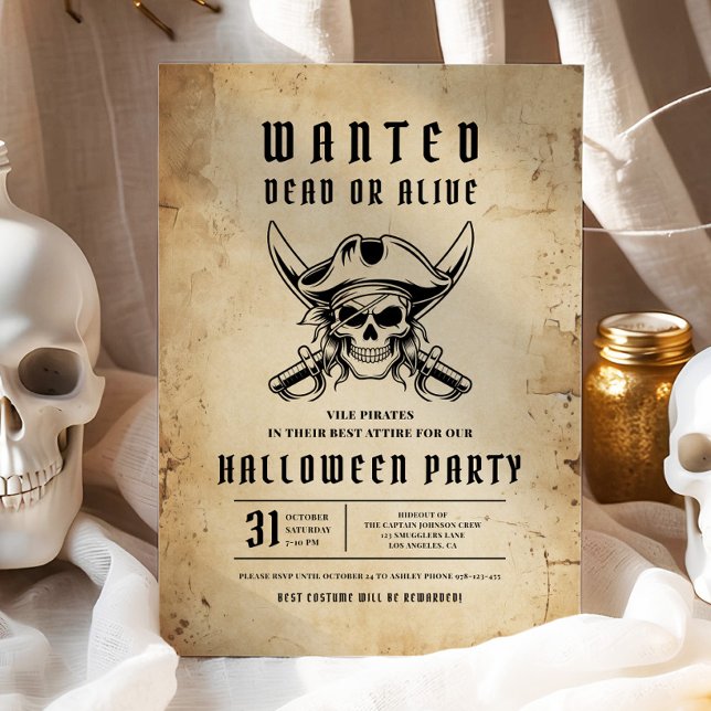 Pirat Skull Halloween fest Inbjudningar (Pirate Skull Halloween Party Invitation)