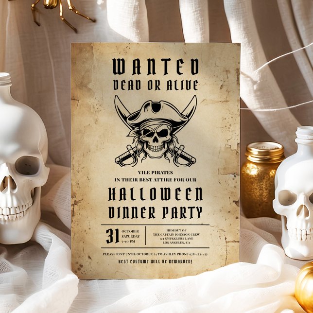 Pirat Skull Halloween Middag Party Inbjudningar (Pirate Skull Halloween Dinner Party Invitation)