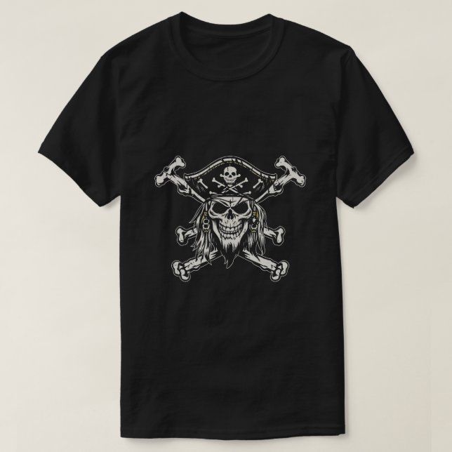 Pirat Skull med grå flin T Shirt (Design framsida)