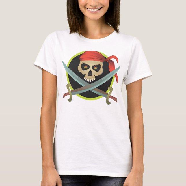 Pirat Skull med korsade ord Tee Shirt (Framsida)