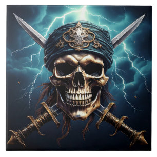 Pirat Skull med svärd, keramiskt plattor Kakelplatta