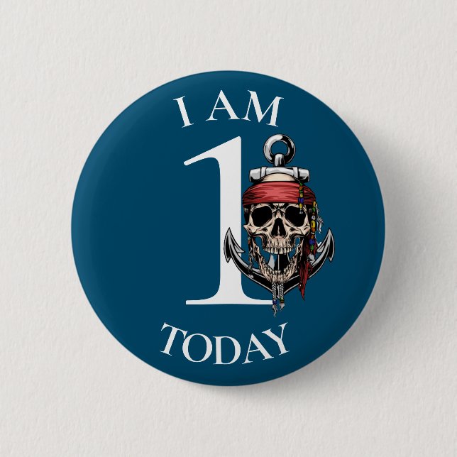 Pirat Skull Nautical Anchor BIRTHDAY 1st Button Knapp (Framsida)