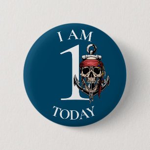 Pirat Skull Nautical Anchor BIRTHDAY 1st Button Knapp
